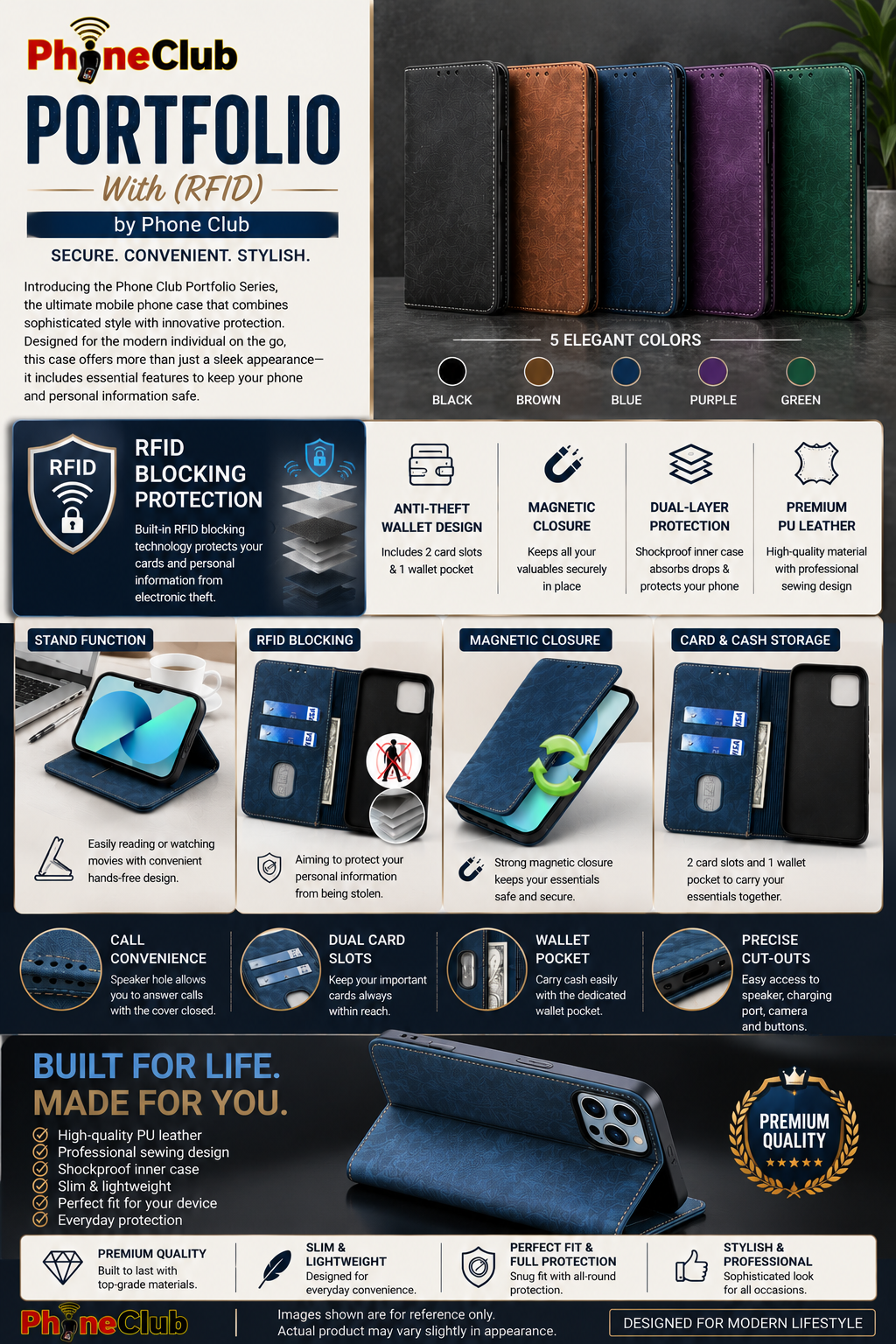 Portfolio by Phone Club Series Mobile Phone Case Elegance Meets Security with RFID Protection