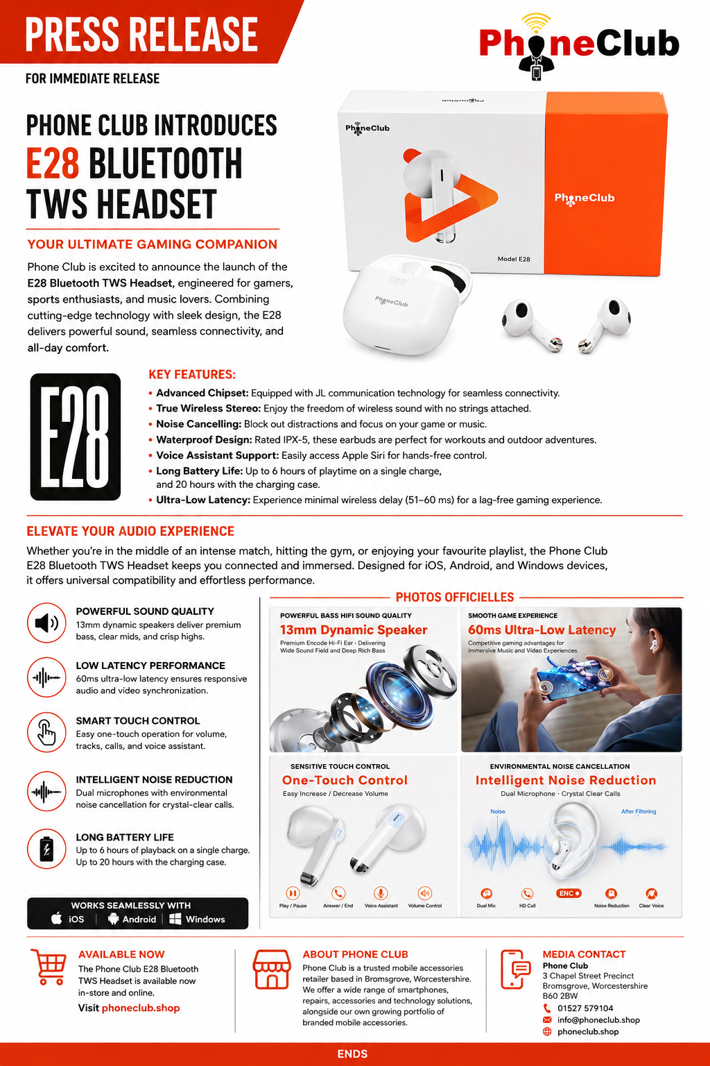 Introducing the Phone Club E28 Bluetooth TWS Headset: Your Ultimate Gaming Companion!