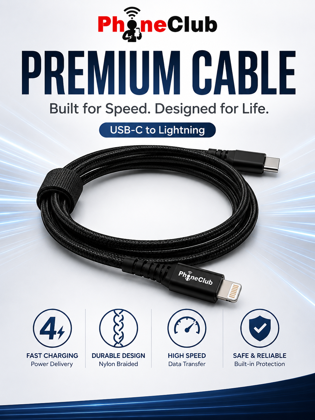 PHONE CLUB 1M MFi Certified USB Cable (Type-C to Lightning)