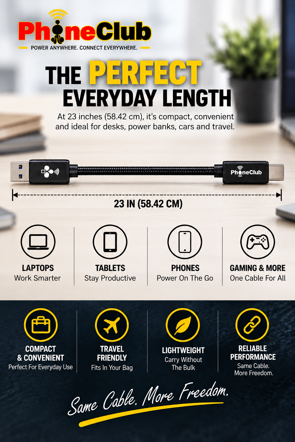PHONE CLUB 58.42CM (23”) USB-A to USB-C 3.1 Gen2 Cable