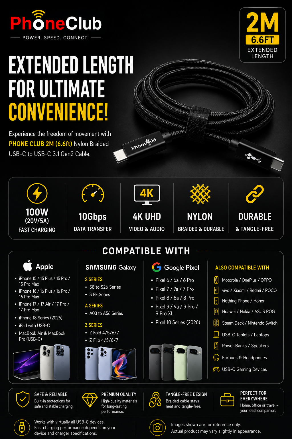 PHONE CLUB 2M (6.6ft) USB-C to USB-C 3.1 Gen2 Cable