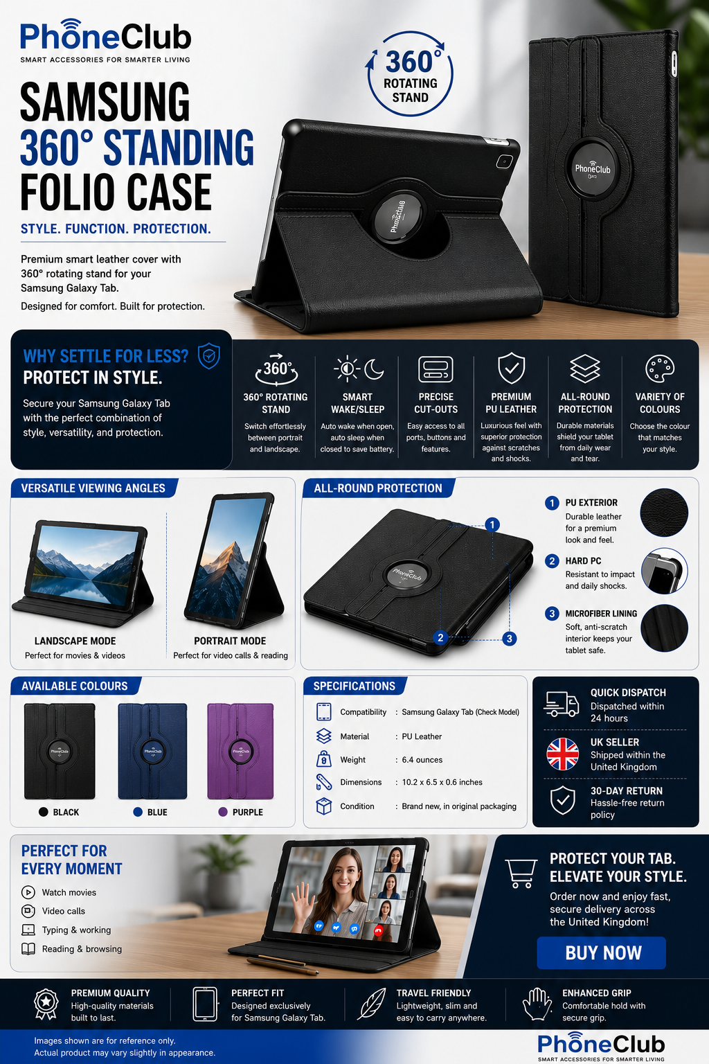Tablet Case For Samsung Galaxy Tab Smart Leather Cover 360 Rotating