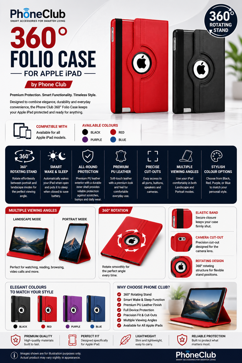 360° Folio Case for Apple iPad by Phone Club
