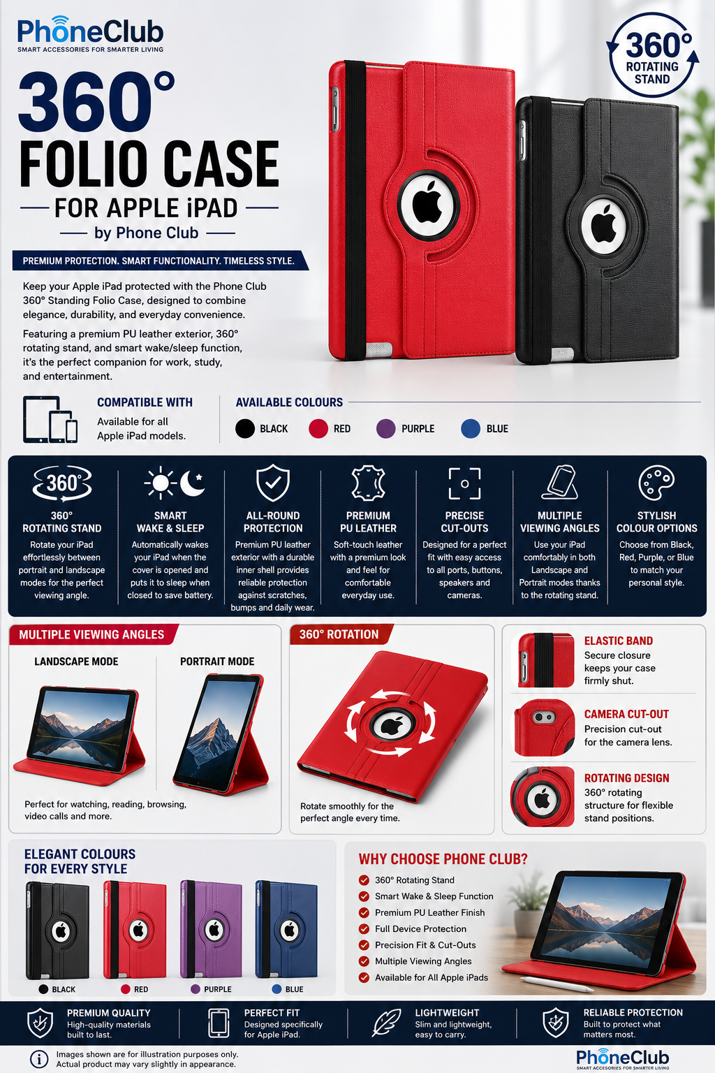 360° Folio Case for Apple iPad by Phone Club