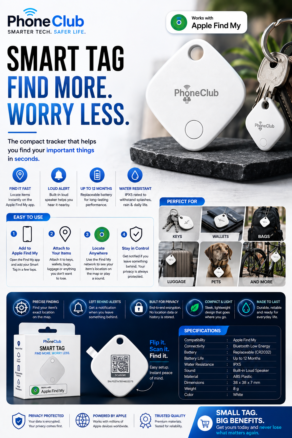 PHONE CLUB Find My Tag Smart Key Finder