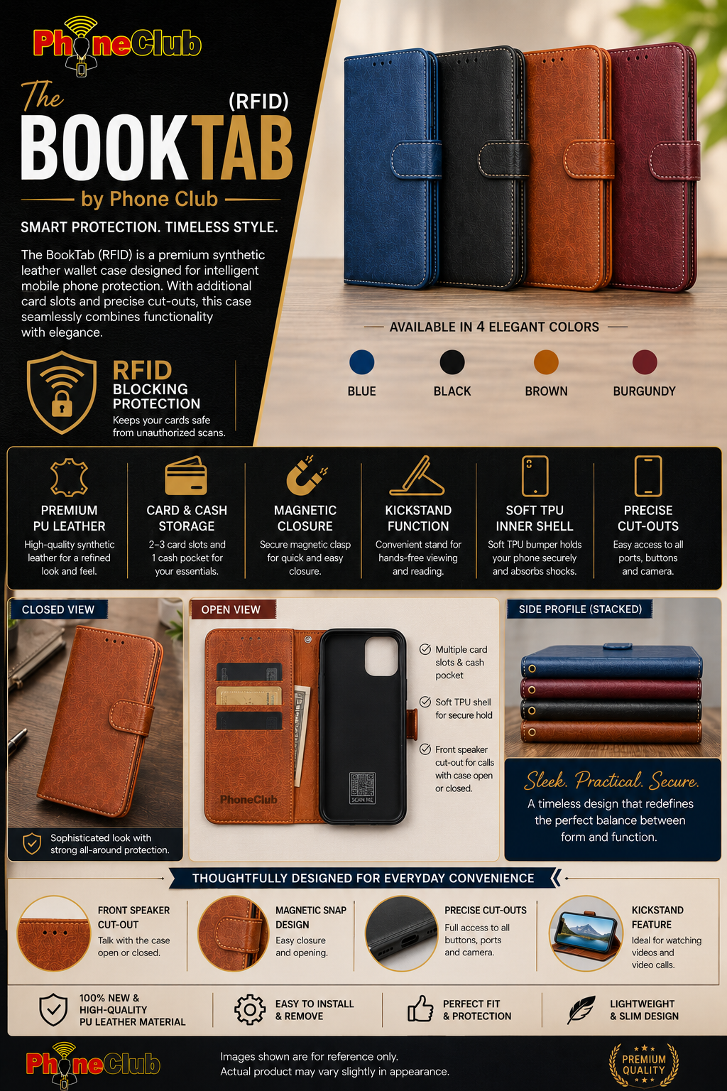 BookTab (RFID): Premium Synthetic Leather Wallet Case