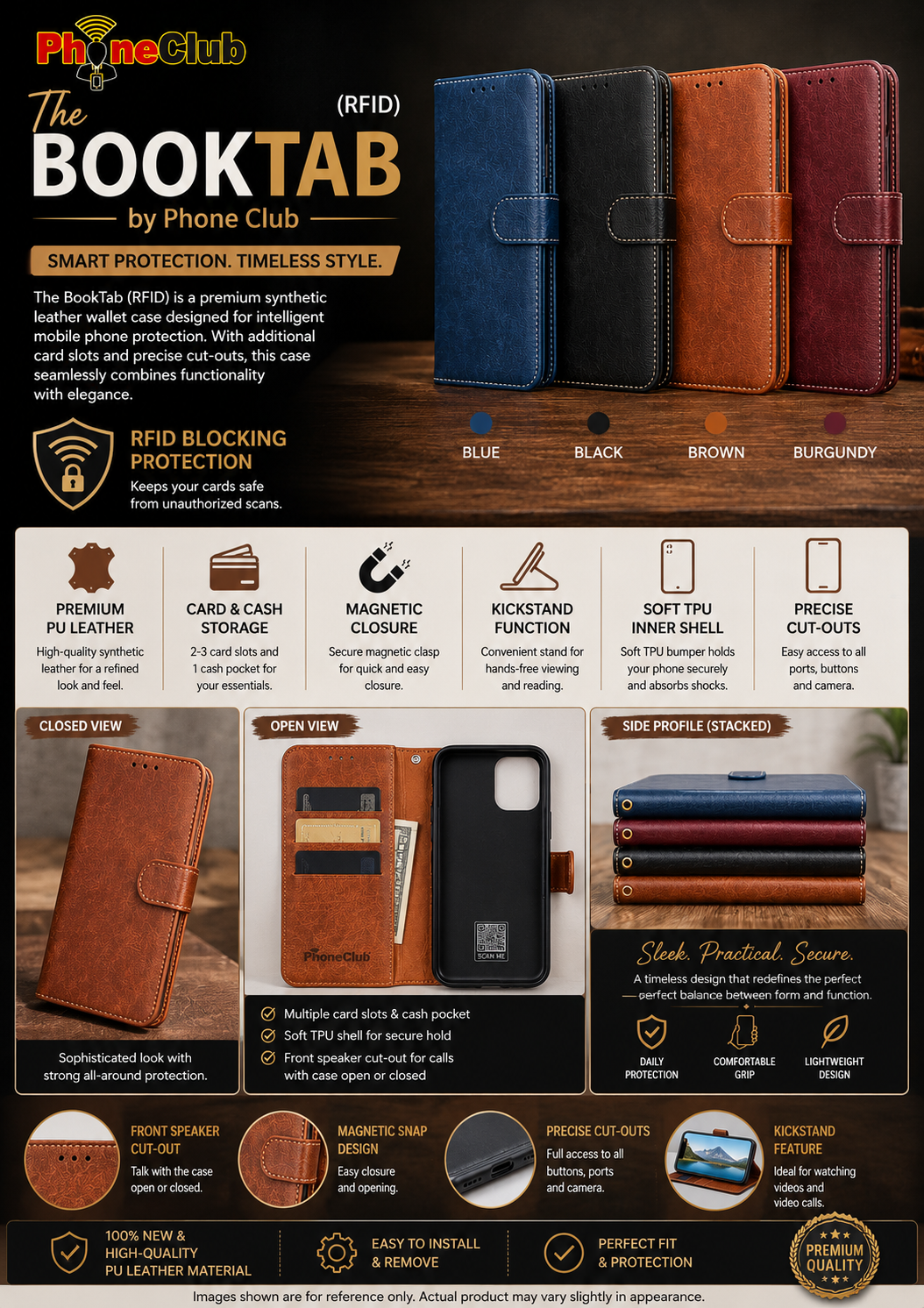 BookTab (RFID): Premium Synthetic Leather Wallet Case