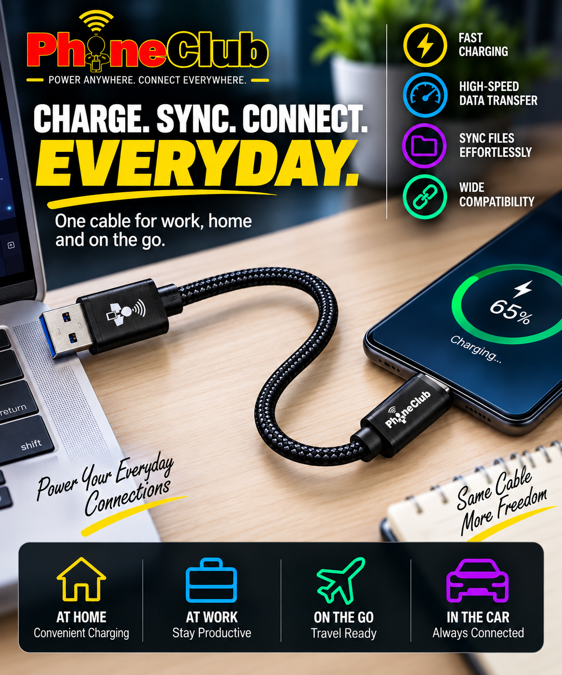 PHONE CLUB 58.42CM (23”) USB-A to USB-C 3.1 Gen2 Cable