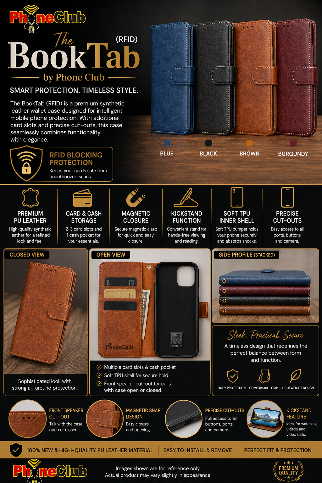BookTab (RFID): Premium Synthetic Leather Wallet Case