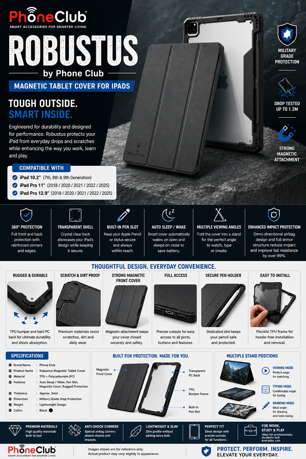 Robustus by Phone Club iPad Heavy Duty Tablet Protection Cover Rugged Folio Case