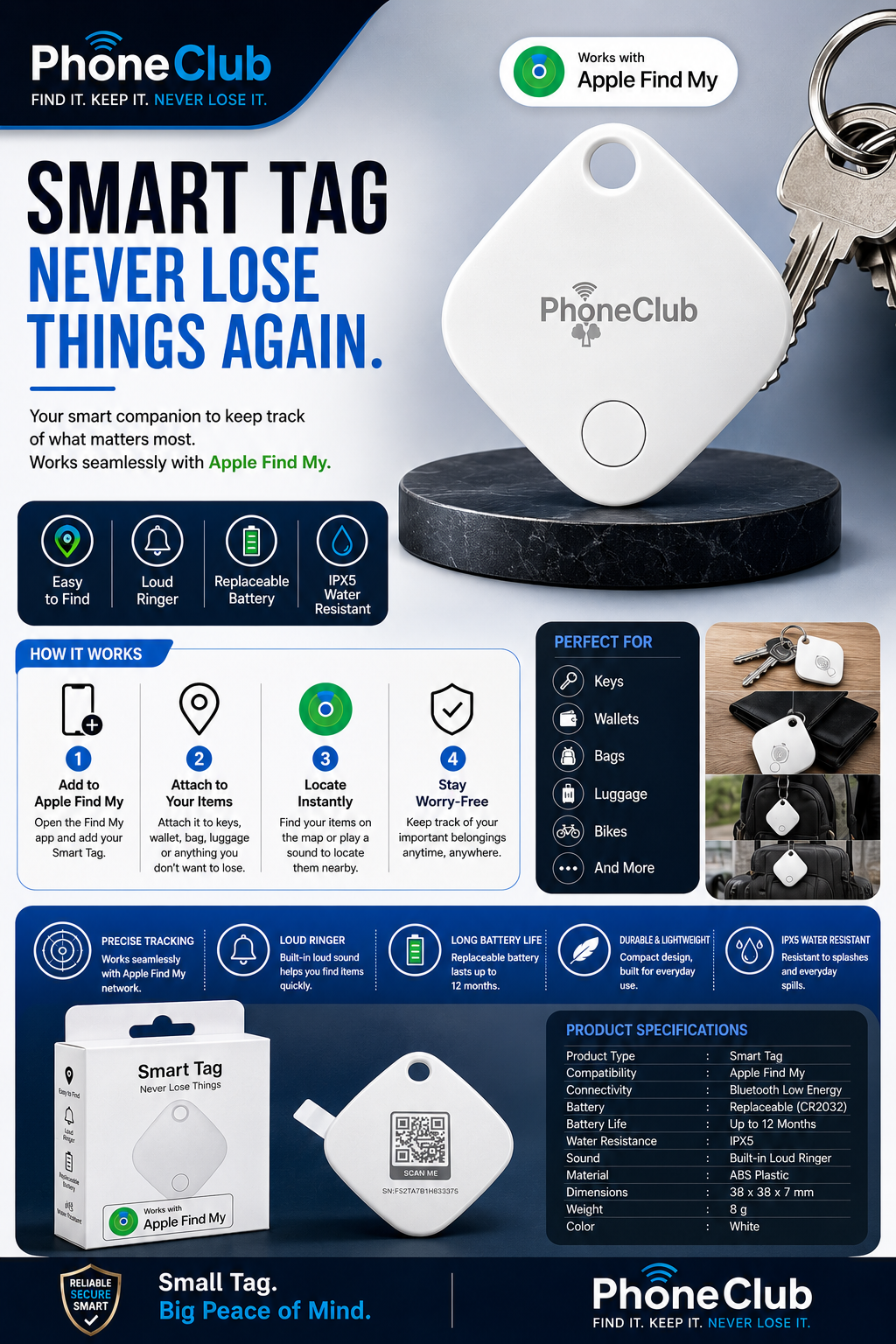 PHONE CLUB Find My Tag Smart Key Finder