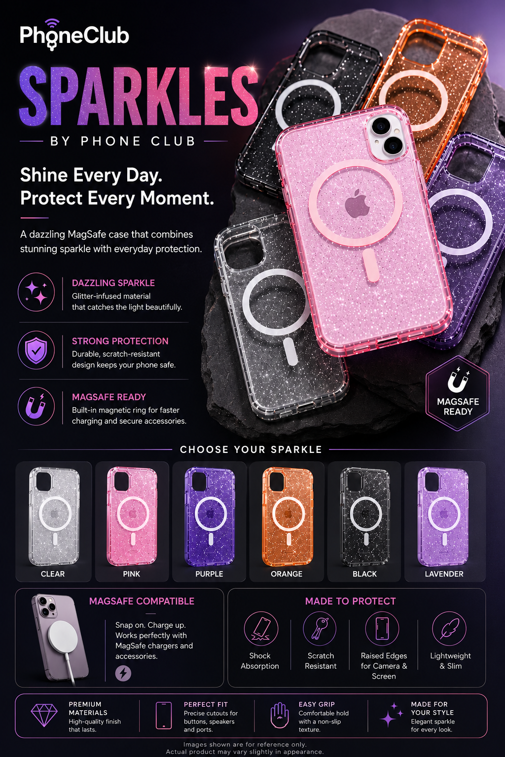 Sparkles by Phone Club Protective Case with Glitter and Durability