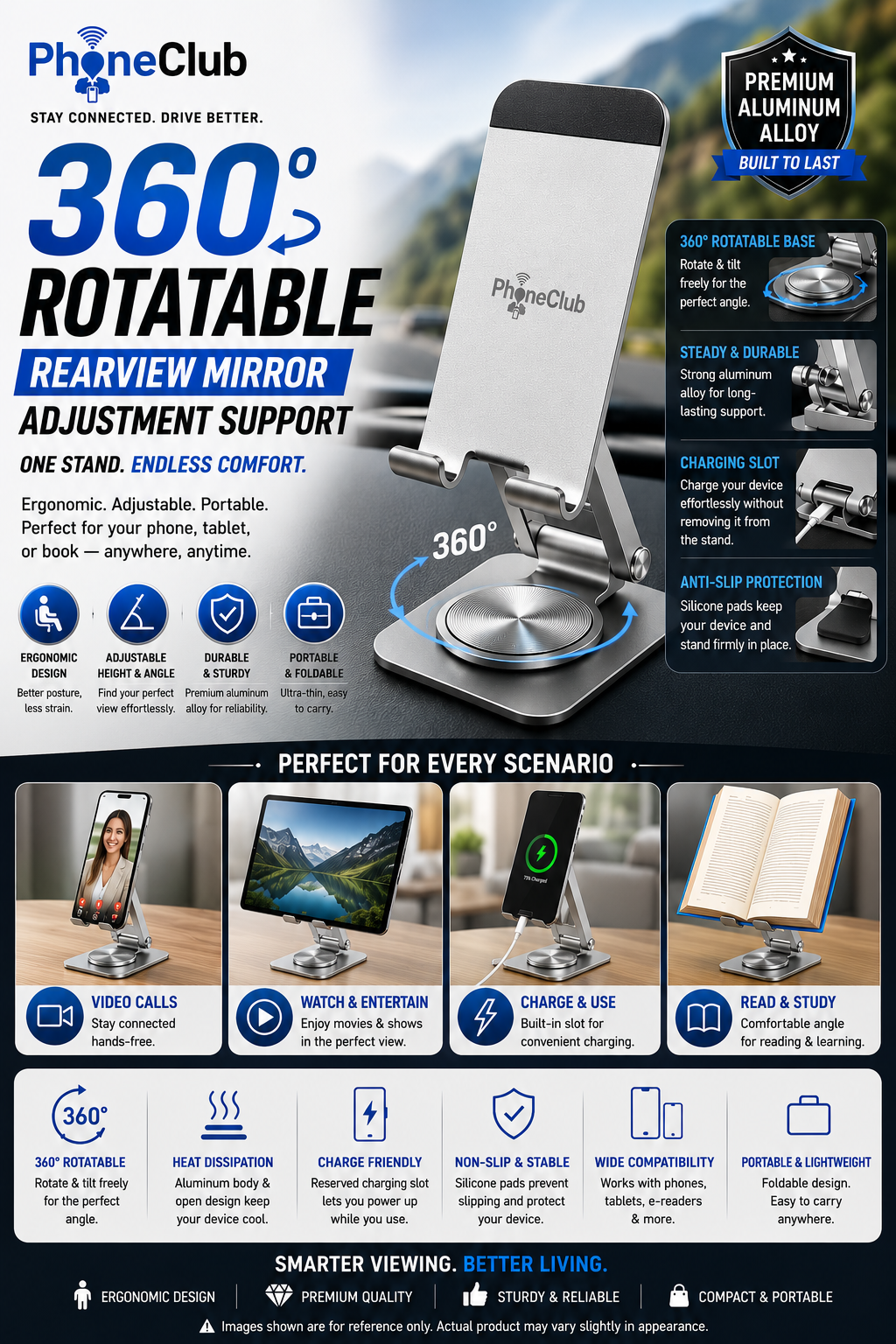 PHONE CLUB 360 Degree Rotatable Rearview Mirror Adjustment Support