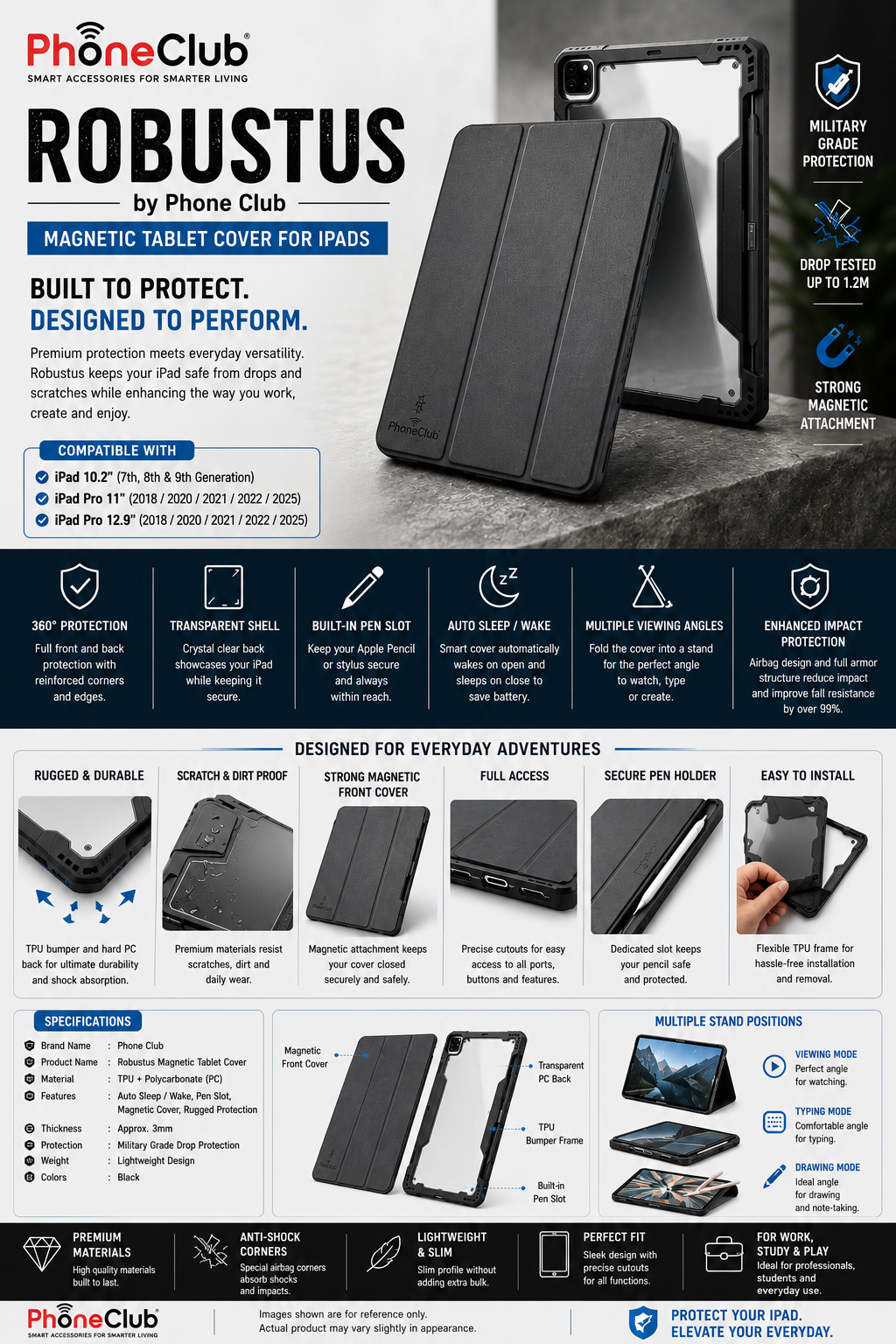 Robustus by Phone Club iPad Heavy Duty Tablet Protection Cover Rugged Folio Case