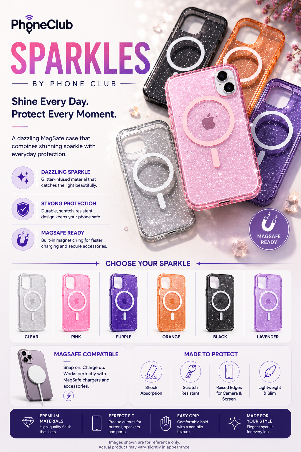 Sparkles by Phone Club Protective Case with Glitter and Durability