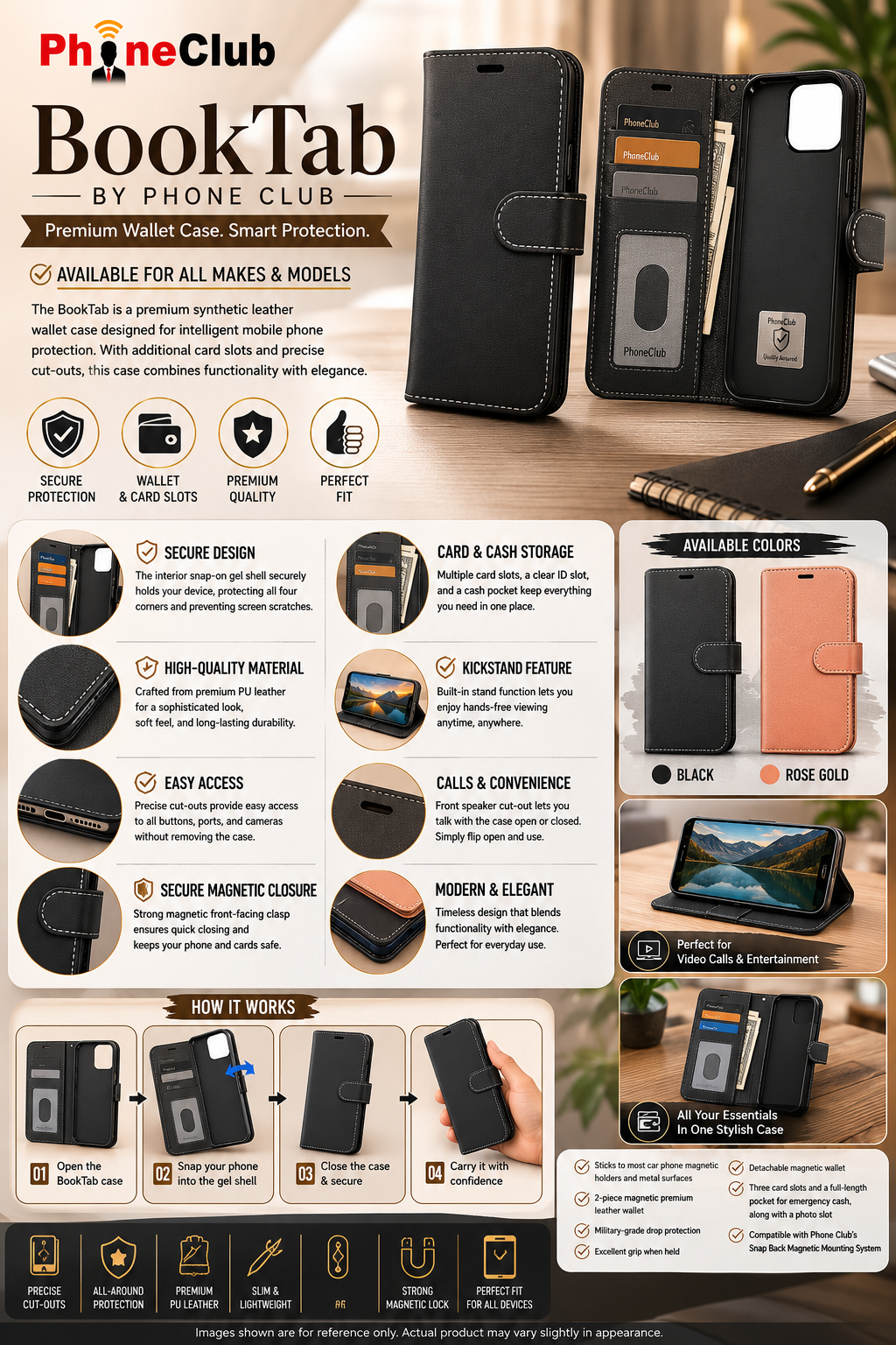 BookTab: Premium Synthetic Leather Wallet Case