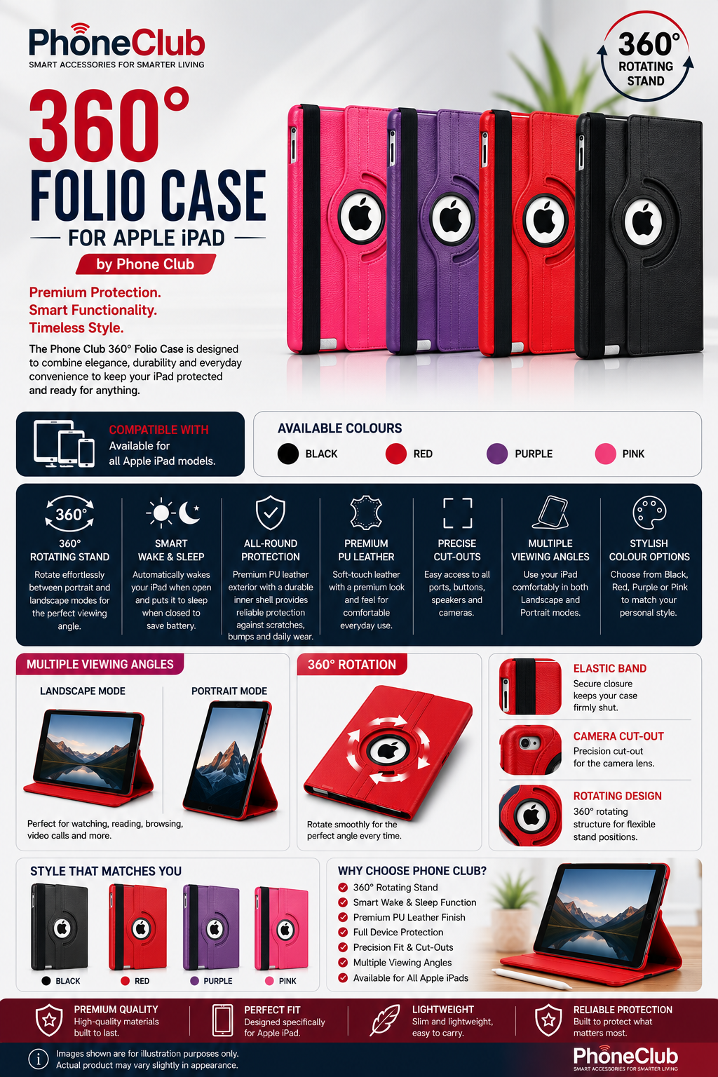 360° Folio Case for Apple iPad by Phone Club