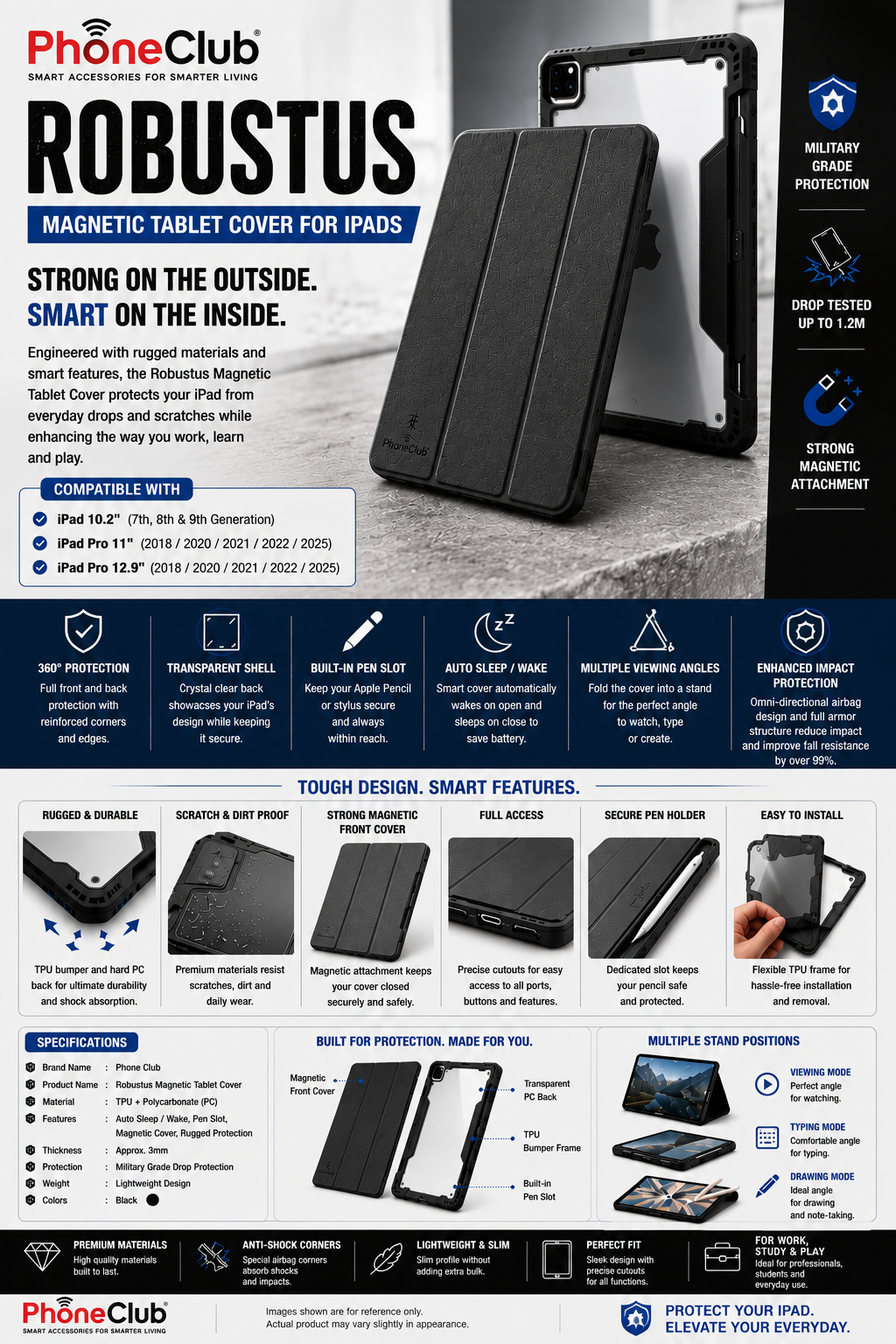 Robustus by Phone Club iPad Heavy Duty Tablet Protection Cover Rugged Folio Case