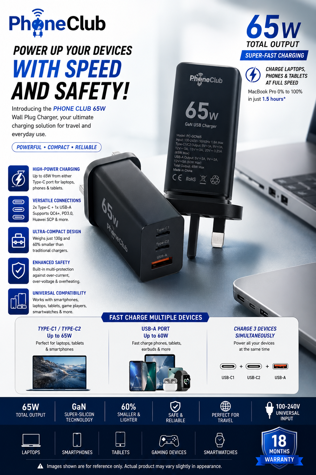 PHONE CLUB 65W Wall Plug Charger